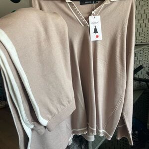 ZESICA Beige and White Sweater Set